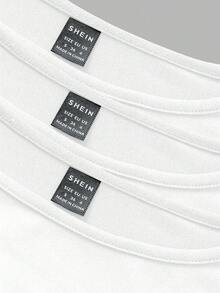 SHEIN EZwear 3件套女士休闲宽领修身长袖T恤套装，白色，秋冬 - 白色 - 查看 9