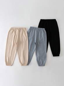 THE HAPPY LOOK 3pcs Young Boy Elastic Waist Pants Set With Decorative Ribbon, Versatile & Comfortable - Grey - View 2