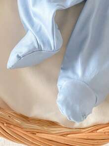 SHEIN 3 buc. Set salopetă elegantă minimalistă albastru-gri din cașmir artificial, cu guler nervurat și imprimeu geometric, vestă cu fermoar, casual, confortabilă, pentru nou-născuți - Dusty Blue - Vizualizare 6