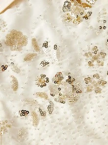 SHEIN MOD Đầm dạ hội dài trễ vai thêu sequin màu mơ - Màu be - Xem 4