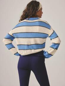 Aralina Suéter casual de manga larga minimalista con rayas de contraste para mujer - Multicolor - Ver 2