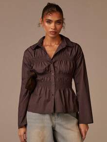 Athîral Camisa de mujer de unicolor de moda, otoño