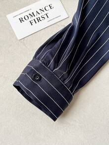 Modelyn 女式长袖领口系带收腰条纹休闲衬衫