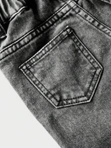 SHEIN 女婴刺绣爱心休闲宽松粉色可爱牛仔裤