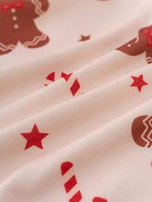 THE HAPPY LOOK 2pcs Young Boy Gingerbread Man Cartoon Pattern Knit Soft Collar Long Sleeve Half-Zip Pullover Top And Elastic Waist Pants Set