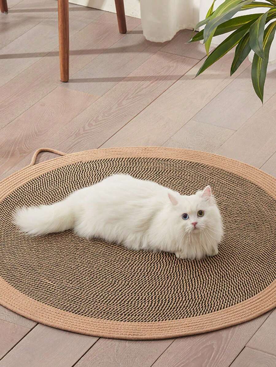 1 片编织猫抓垫，低掉毛宠物用品，猫休息和抓挠藤条凉爽垫 - 棕色 - 查看 1