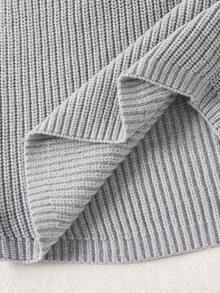SHEIN Girls Grey Casual Hooded Sweater Top And Knitted Shorts Set, Suitable For Daily Wear, School, Outing, Party, Autumn/Winter - Grey - View 6