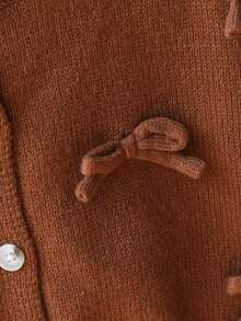 Áo len dệt kim cổ điển đính nơ Y2K dễ thương cho bé gái tuổi mới lớn, thoải mái, đa năng cho mùa đông trở lại trường - Màu nâu Sô-cô-la - Xem 7