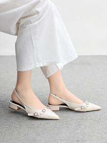CUCCOO BIZCHIC Women's Fashion Pointed Toe Slingback Flats, Comfortable Commuting & Daily Wear White Backless Loafers