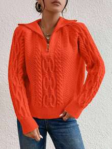 SHEIN Cottnline Casual Solid Color Raglan Sleeve Sweater, Autumn/Winter - Orange - View 5
