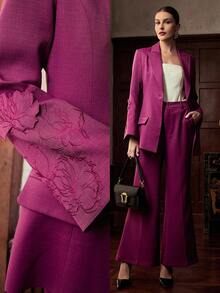 ZEYLAH Women's Fashionable Elegant Business Contrast Collar Blazer - Purple - View 1