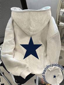 Manfinity Dauomo Y2K Retro American Star Pattern Men's Standard Hoodie, Long Sleeve Top - Grey - View 1