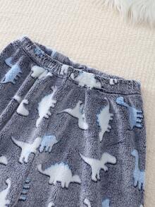 青少年男孩夜光游戏控制器图案羊毛圆领长袖上衣和裤子两件套睡衣套装，适合日常穿着 - 彩色 - 查看 4