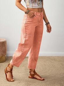 EMERY ROSE Plus Size Women Casual Tapered Pocket Versatile Jeans - Orange - View 4