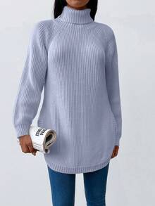 EURMUSE Women's High Neck Raglan Long Sleeve Sweater - Baby Blue - View 5