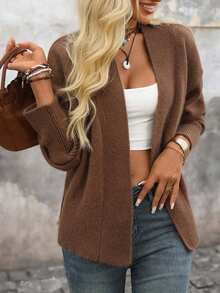 Brillora Cárdigan de punto casual de manga larga con hombros caídos y unicolor para mujer, otoño/invierno