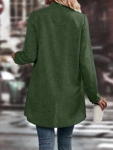 LanaWest Women's Stand Collar High Low Shirt,Ladies Casual Button,High Low,Plicated Long Sleeve Stand Collar Regular Fit Regular Green Regular Sleeve Shirt Women Blouses,Spring/Summer,Casual Daily Wear Fall Cloth For Women - Green - View 2