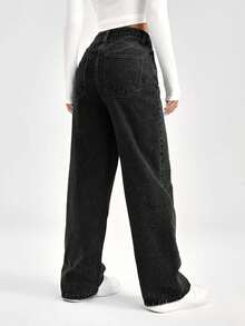 EURMUSE Women's Casual Straight Leg Jeans With Pockets, Street Style - Black - View 2
