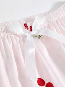 Manfinity Underwear&Sleepwear Basics 樱桃印花圆领长袖上衣和裤子舒适休闲女式睡衣套装秋冬服装 - 彩色 - 查看 5