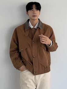 DAZY Men's Brown Patchwork Collar Design Jacket And Coat, Autumn - Brown - View 1