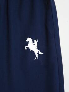 SHEIN 青少年男童休闲印花裤，适合街头、朋克、摇滚、校园、日常穿着、派对、音乐节等场合，春夏皆宜，藏蓝色运动裤，宽松裤型，嘻哈裤，休闲裤，秋冬皆可穿着。 - 藏蓝色 - 查看 5