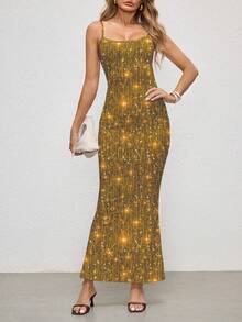 Glamance ORANGE STUDIO Sequin Embellished Sexy Women's Dress, Suitable For Birthday Party, Club Wear In Winter Long Yellow Dress Tight Long Dress Gold Maxi Dress Bodycon Maxi Dress Chic Stylish Clothing Collection New Year - Yellow - View 5
