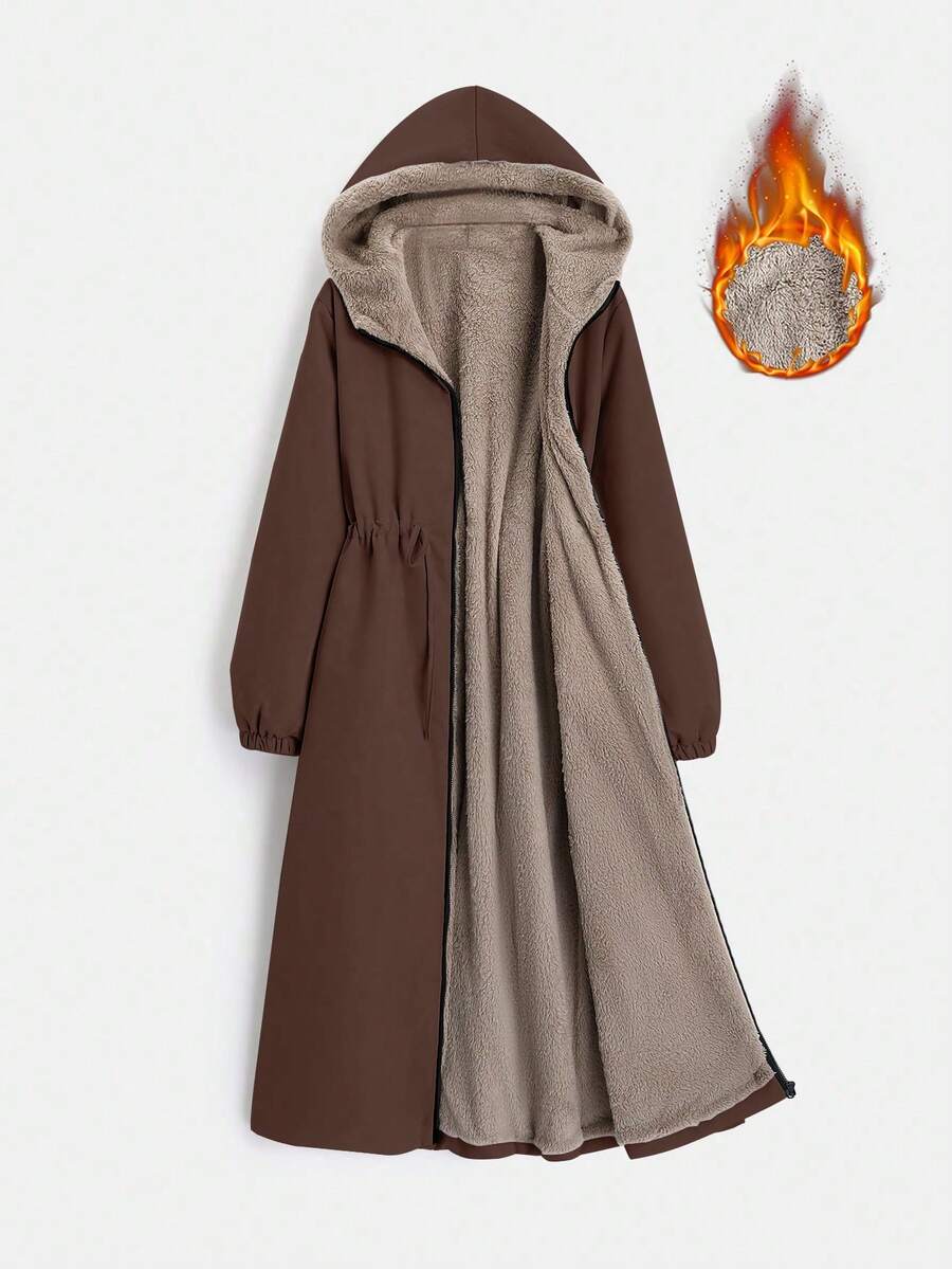 EMERY ROSE Women's Winter Clothes Long Sleeve Drawstring Waist Hooded Thermal Lined Long Casual Padded Padded Coat