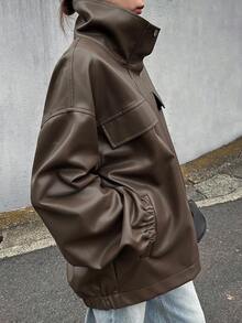 FRIFUL Chaqueta holgada con caída de hombros de moda para mujer, adecuada para ir al trabajo en otoño - Marrón - Ver 7