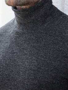 Manfinity CasualCool 男式纯色休闲百搭高领纹理面料长袖 T 恤 - 黑色 - 查看 3