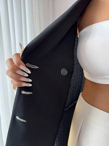 Selianne Nouvelle tenue élégante de navettage pour femmes, manches longues, jupe plissée contrastée. Convient pour le port quotidien, les déplacements professionnels et la tenue de bureau - Noir - Voir 7