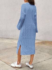 EURMUSE Women's Knitwear Long Dress With Cable Pattern,Petite - Baby Blue - View 3