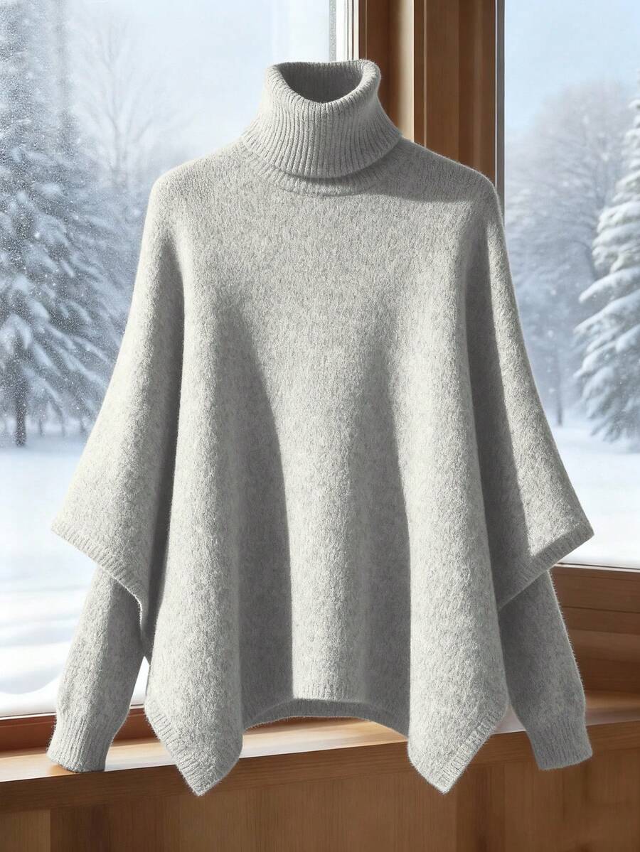 GlowEve كنزة صوفية محبوكة بياقة عالية باللون الأحمر الأنيق للنساء، خريف/شتاء