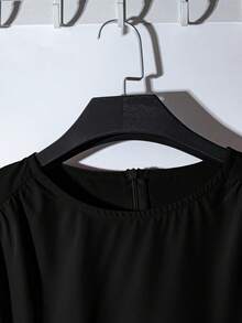 Franclia Váy ngắn xếp ly tay đèn lồng màu trơn đơn giản dành cho nữ, mùa xuân/thu - màu đen - Xem 6