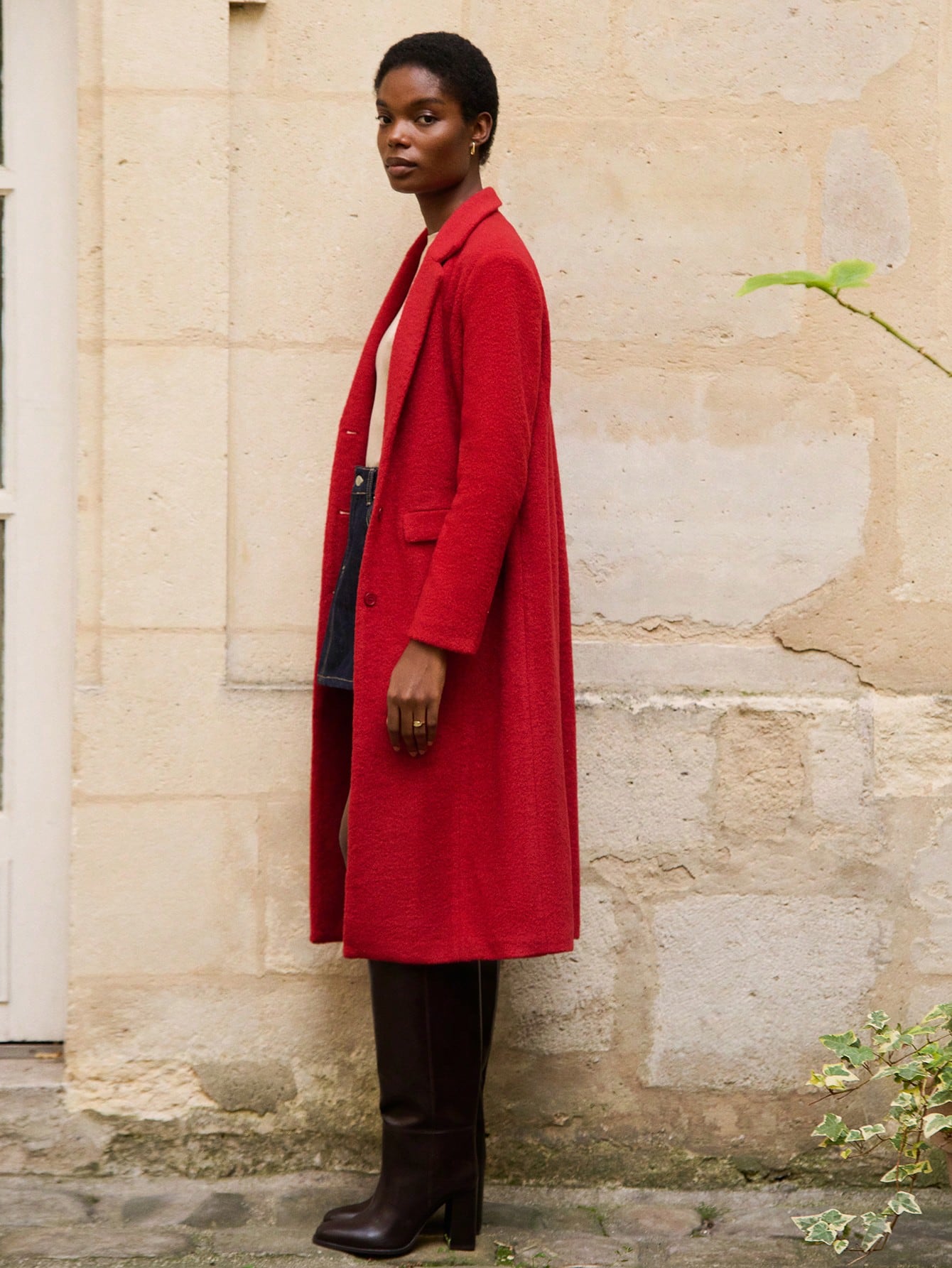 Longline Red Wool Button Front Tailored Coat Autumn Winter Chic
