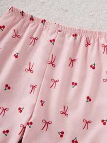 2pcs/Set Sweet Cherry & Bow Print Long Sleeve Cardigan And Pants, Casual And Comfortable Girls Loungewear - Multicolor - View 6