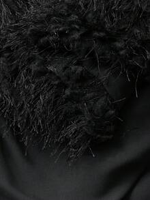 FRIFUL 女士纯色V领毛绒优雅时尚上衣，秋冬款 - 黑色 - 查看 7