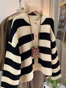 SHEIN Franclia 新款休闲宽松拼色开衫，百搭韩版时尚女士日常穿搭，秋冬 - 黑與白 - 查看 8