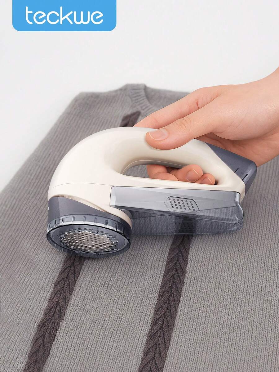 Teckwe 1pc Electric Mini Fuzz Remover, Battery Operated Lint Pilling Ball Trimmer, Clothes & Fabric Depilling Machine - White - View 1