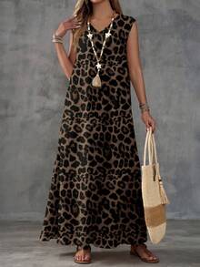 EMERY ROSE 女士时尚通勤豹纹侧开衩连衣裙 - 彩色 - 查看 3