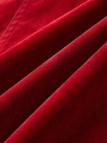 SHEIN MOD Women's Fashionable Solid Color Casual Versatile Denim Skirt With Belt Loop Chic Women Red Corduroy Overlap Front Midi Skirt Versatile High Waist A Line For Everyday Wear Winter Clothes For Women Christmas Women's Clothing New Year Clothes Elegant Skirt For Party Elegant Outfit For Women Christmas Women's Red Skirt