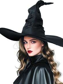 一件式万圣节女巫帽，大号褶边锥形黑色女巫帽，可爱的宽边尖顶帽，非常适合新奇角色扮演派对、化妆舞会狂欢节魔术师帽、成人派对配饰和万圣节装饰品