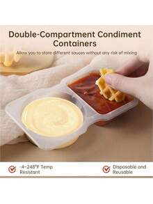 Reusable Double Compartment Condiment Containers With Lids -  Leakproof Food Storage Containers For Dips/Snacks/Sauce, Portable Takeout Boxes For Camping Travel Picnic Lunch - Multicolor - View 5