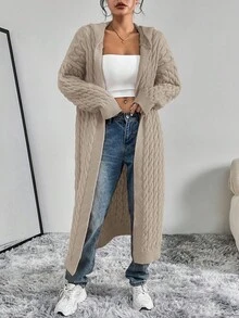 SHEIN Unity Elegante y versátil cárdigan de punto trenzado para otoño/invierno - Marrón Mocha - Ver 7