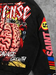 ROMWE MEN Street Life Punk Street Style Casual Pullover Hoodie Sweatshirt For Men, Spring/Autumn/Winter - Black - View 3