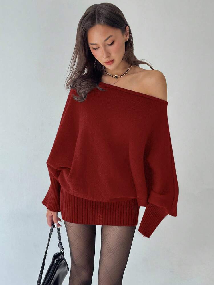 Aloruh Robe pull moulante à manches longues asymétrique polyvalente taille ajustée, style Y2K. Décontractée/Navette, esthétique américaine vintage pour l'automne/l'hiver