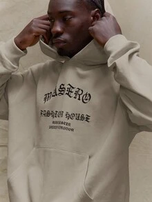 Musero Oversized Hooded Front Graphic Print Sweater Jumper Winter Winter - Apricot - View 2