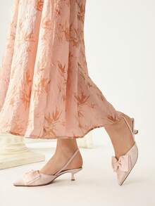 CUCCOO CHICEST Women's Pointed Toe Kitten Heel Pumps With Bow Decor, Solid Color, Ankle Strap, Elegant Daily Wear, For Outdoor Shopping, Festivals, Parties, Spring Summer Winter, Pair With Satin Dresses Spring Shoes Spring Break Easter Prom Heels - Baby Pink - View 4