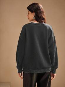 Anewsta Women's Casual Rhinestone Embellished Snowflake Decor Round Neck Long Sleeve Pullover Sweatshirt, Black, Thermal Lined For Autumn/Winter - Black - View 2
