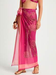 CAJUNI 女士性感海滩度假风格斑马纹侧系带开衩罩衫套装 - 粉色 - 查看 4