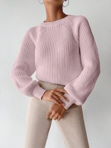 EURMUSE Suéter De Manga Raglán Con Cuello Redondo De Color Liso - Rosa Pálido - Ver 4